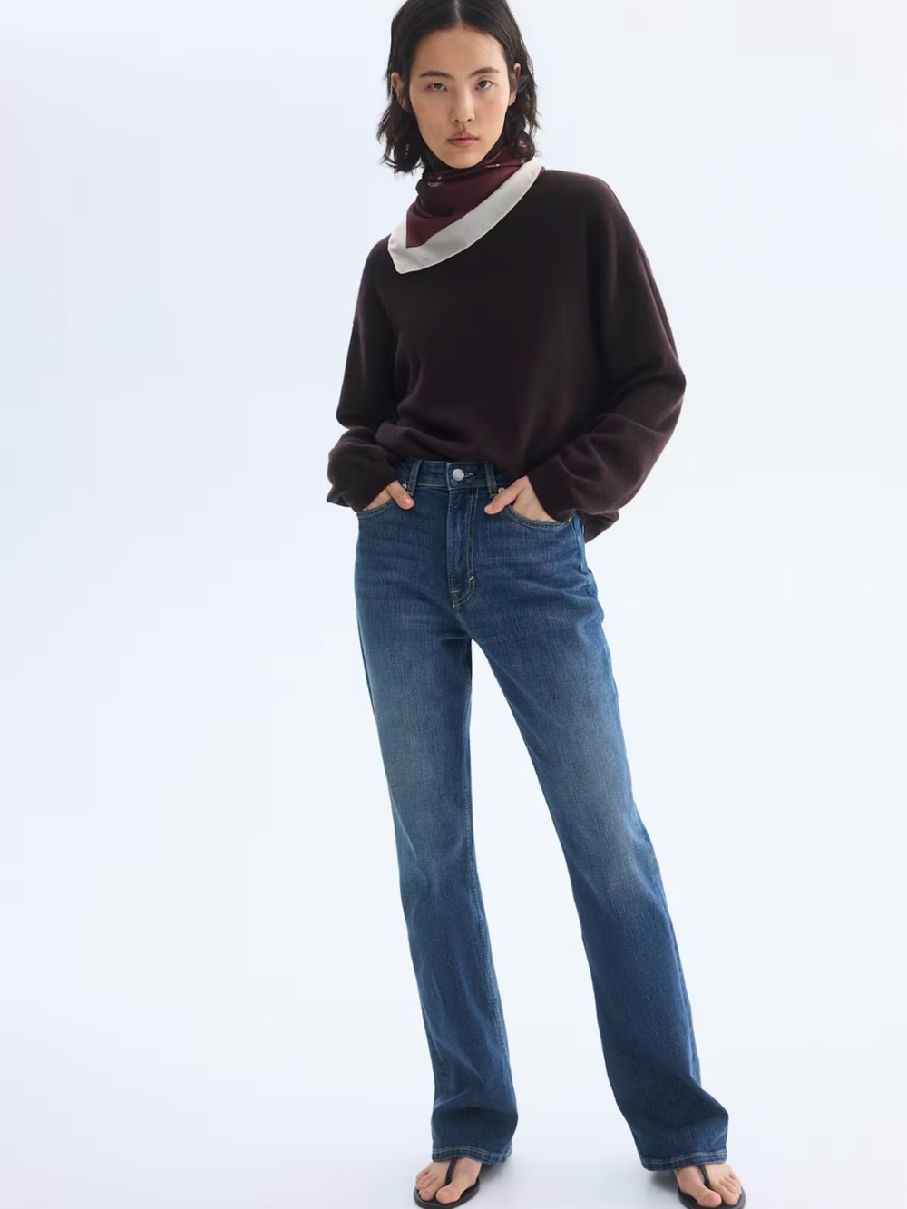 H&M Straight-Leg High-Rise Jeans - Deep Blue